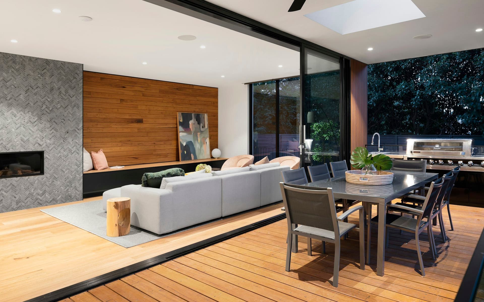 Bright, spotless open-plan living space in a Denver-area home
